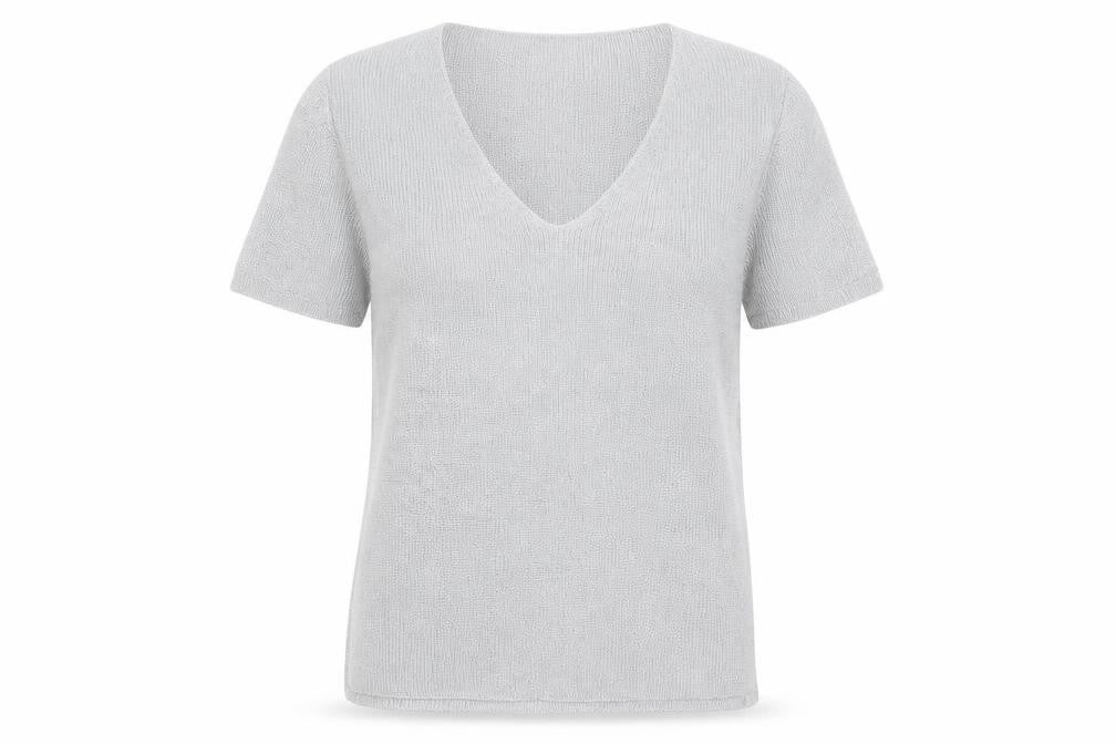 Marks and Spencer Womens Grey  Viscose Basic T-Shirt Size 10 V-Neck