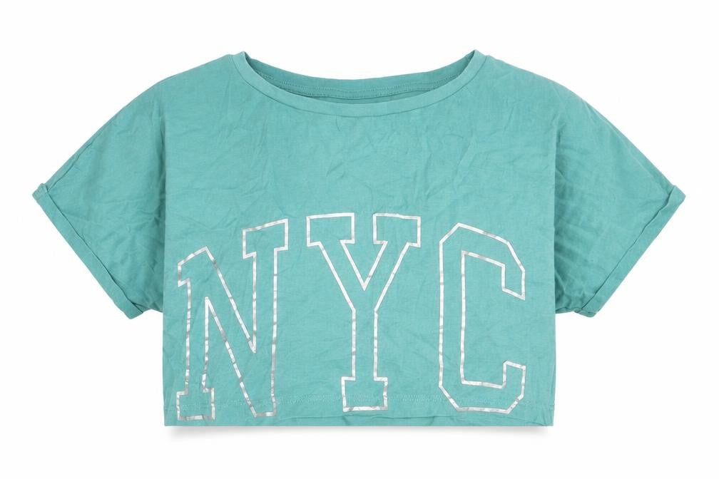 Very Girls Blue  Cotton Cropped T-Shirt Size 9 Years Round Neck Pullover - NYC