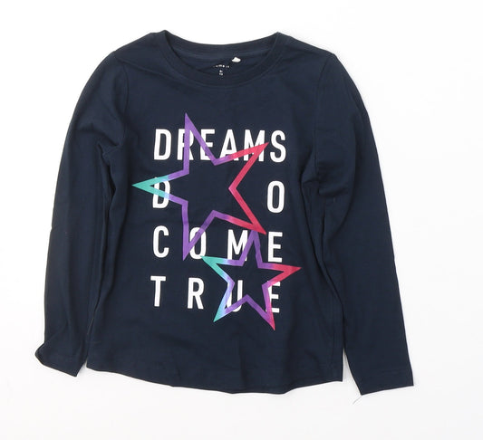 name it Girls Blue  Cotton Pullover Casual Size 6 Years Round Neck Pullover - dreams come true