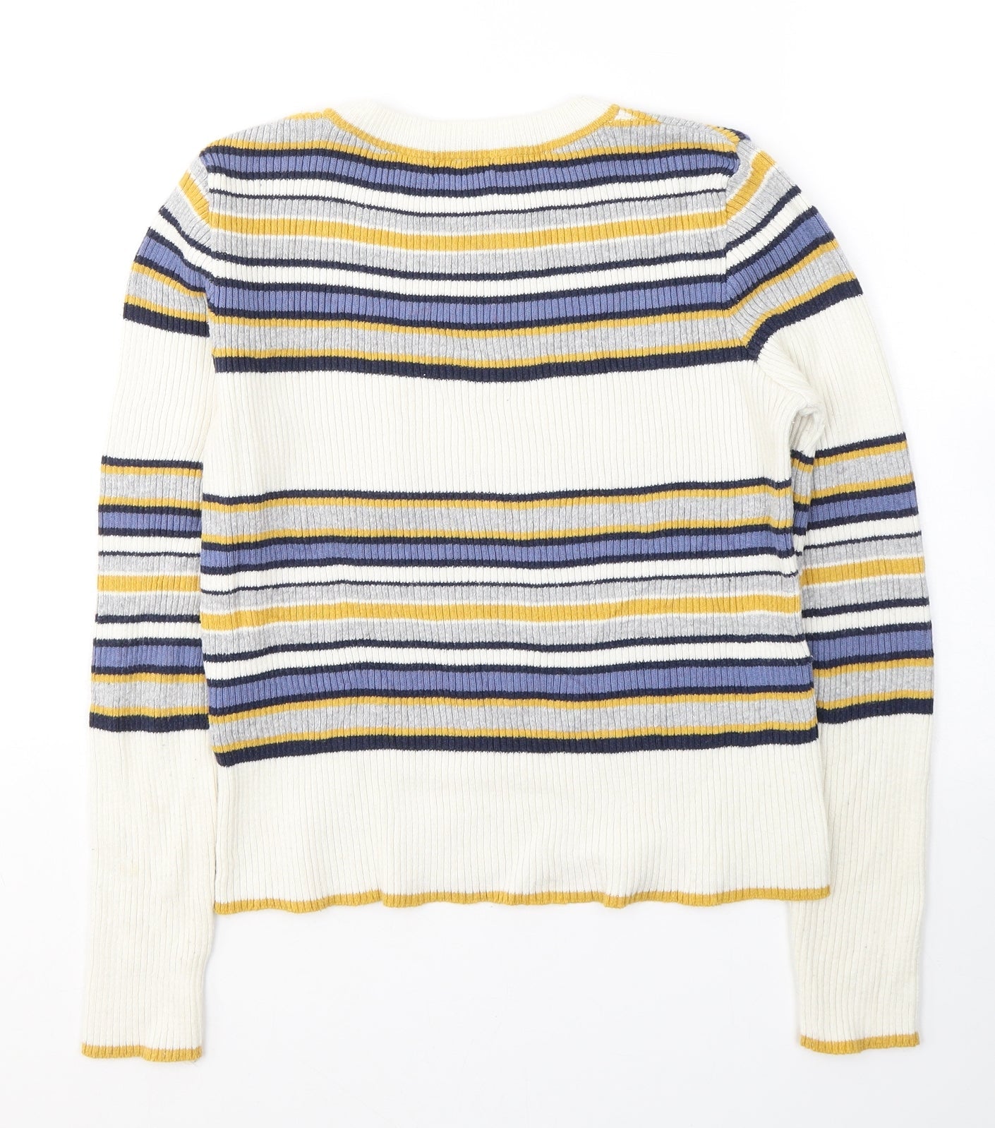 Cooperative Womens Ivory Round Neck Striped Acrylic Pullover Jumper Size S