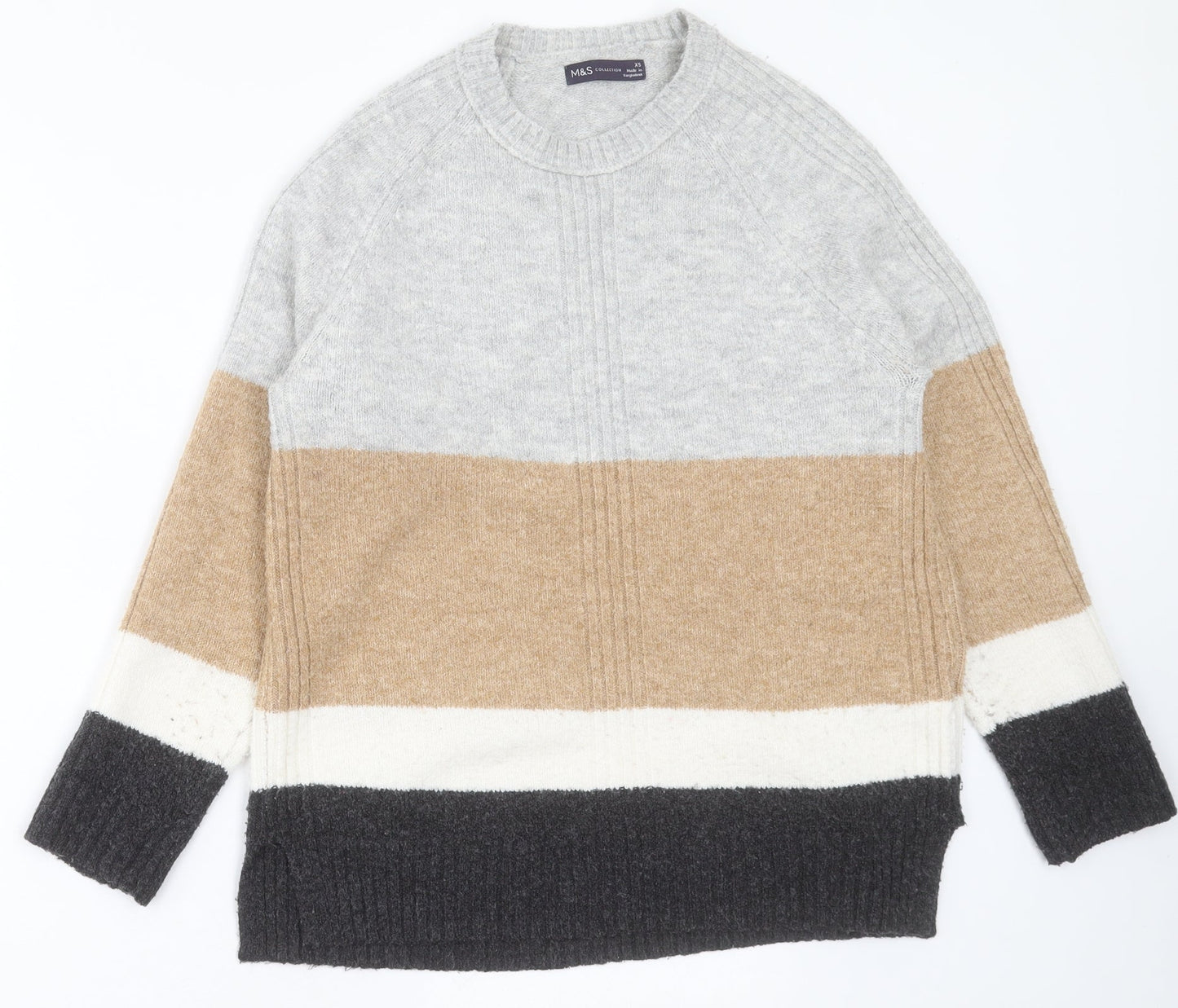 Marks and Spencer Womens Multicoloured Crew Neck Striped Acrylic Pullover Jumper Size XS
