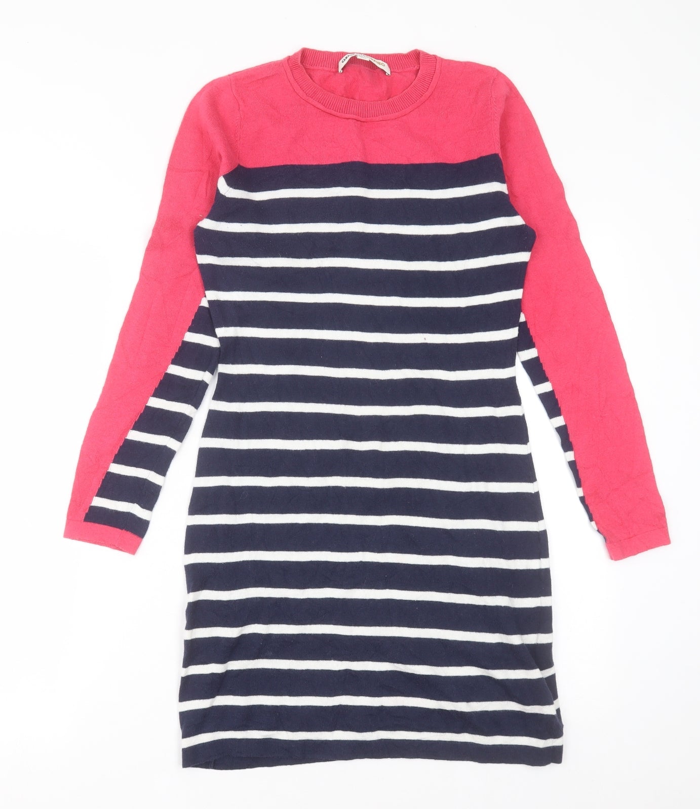 Clements Ribeiro Womens Blue Striped Cotton Jumper Dress  Size 10  Crew Neck Pullover