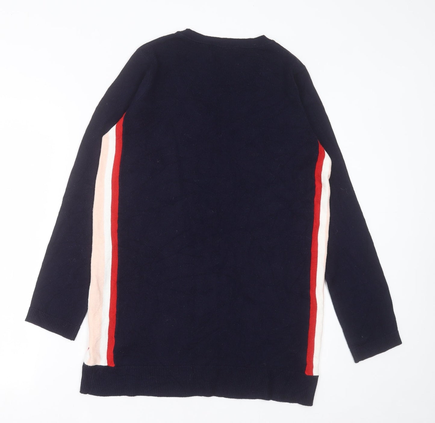 NEXT Womens Blue V-Neck Striped Acrylic Tunic Jumper Size 10