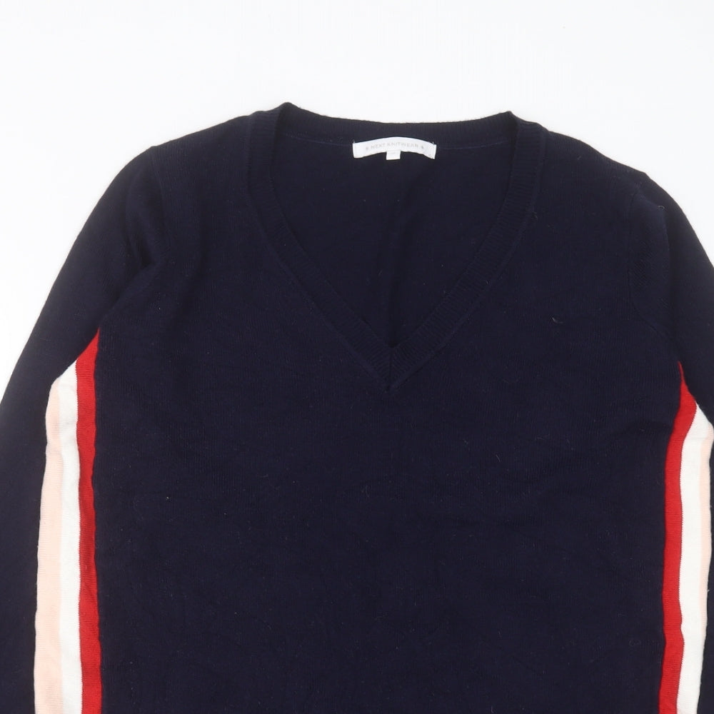 NEXT Womens Blue V-Neck Striped Acrylic Tunic Jumper Size 10