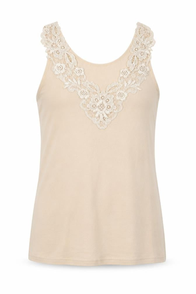 Fathi Womens Beige  Cotton Basic Tank Size 6 V-Neck
