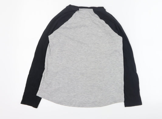 George Girls Grey Colourblock Cotton Pullover T-Shirt Size 9-10 Years Round Neck Pullover