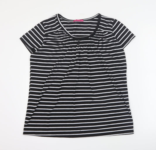 Sea Refined Womens Black Striped Cotton Basic T-Shirt Size XL Round Neck