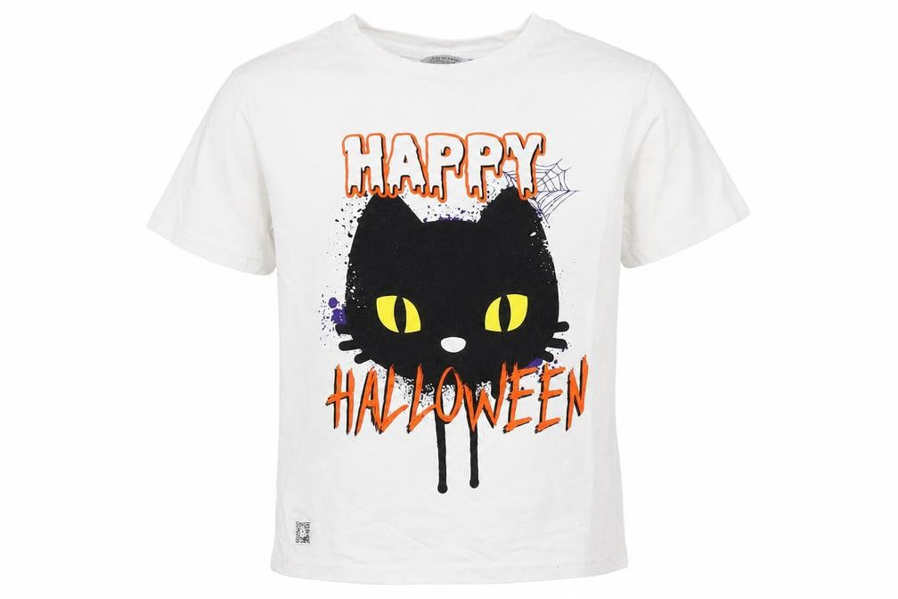 Primark Girls White  100% Cotton Pullover T-Shirt Size 5-6 Years Crew Neck  - Halloween