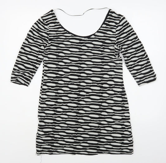 Primark Womens Black Striped Viscose T-Shirt Dress  Size 14  Boat Neck Pullover