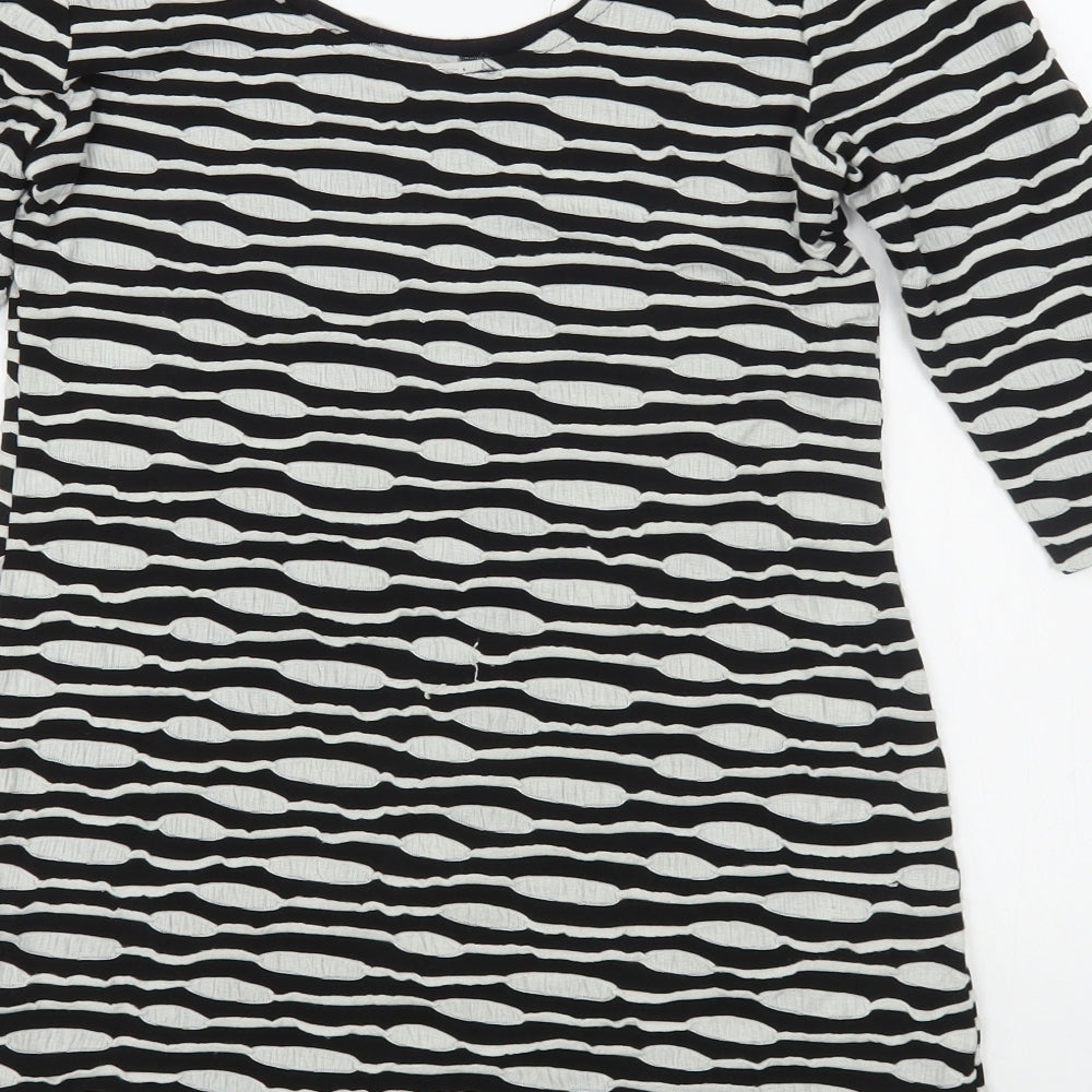 Primark Womens Black Striped Viscose T-Shirt Dress  Size 14  Boat Neck Pullover