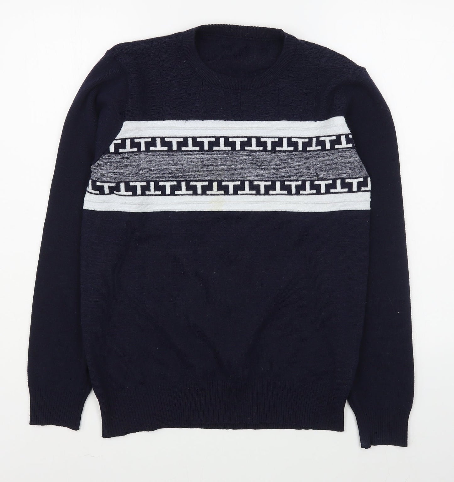 Preworn Mens Blue Round Neck  Polyester Pullover Jumper Size M