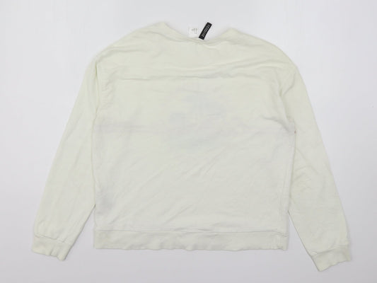 H&M Womens Ivory  Cotton Pullover Sweatshirt Size S