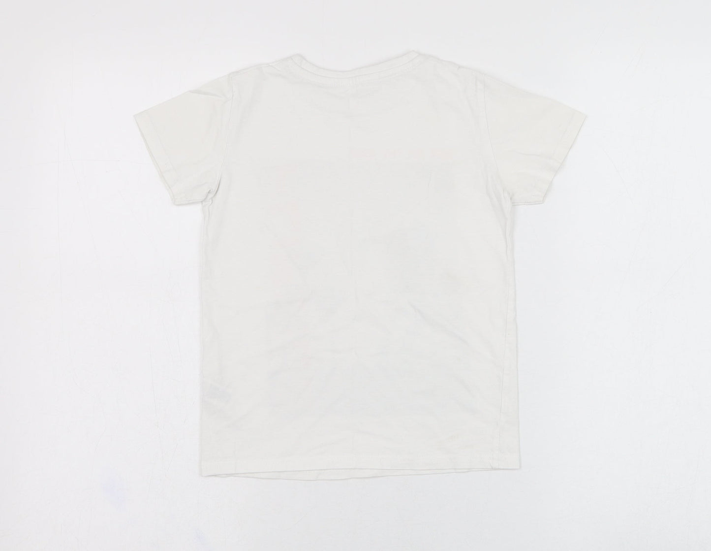 Dunnes Stores Boys White  Cotton Basic T-Shirt Size 7 Years Round Neck Pullover - Skate