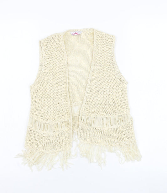 Sophie Girls Ivory Square Neck  Acetate Cardigan Jumper Size 10-11 Years