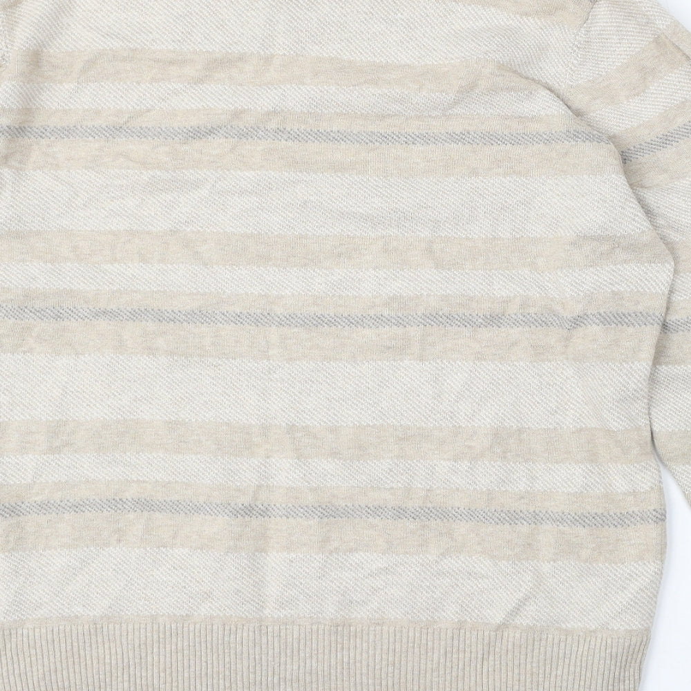 Marks and Spencer Womens Beige Round Neck Striped Cotton Pullover Jumper Size L
