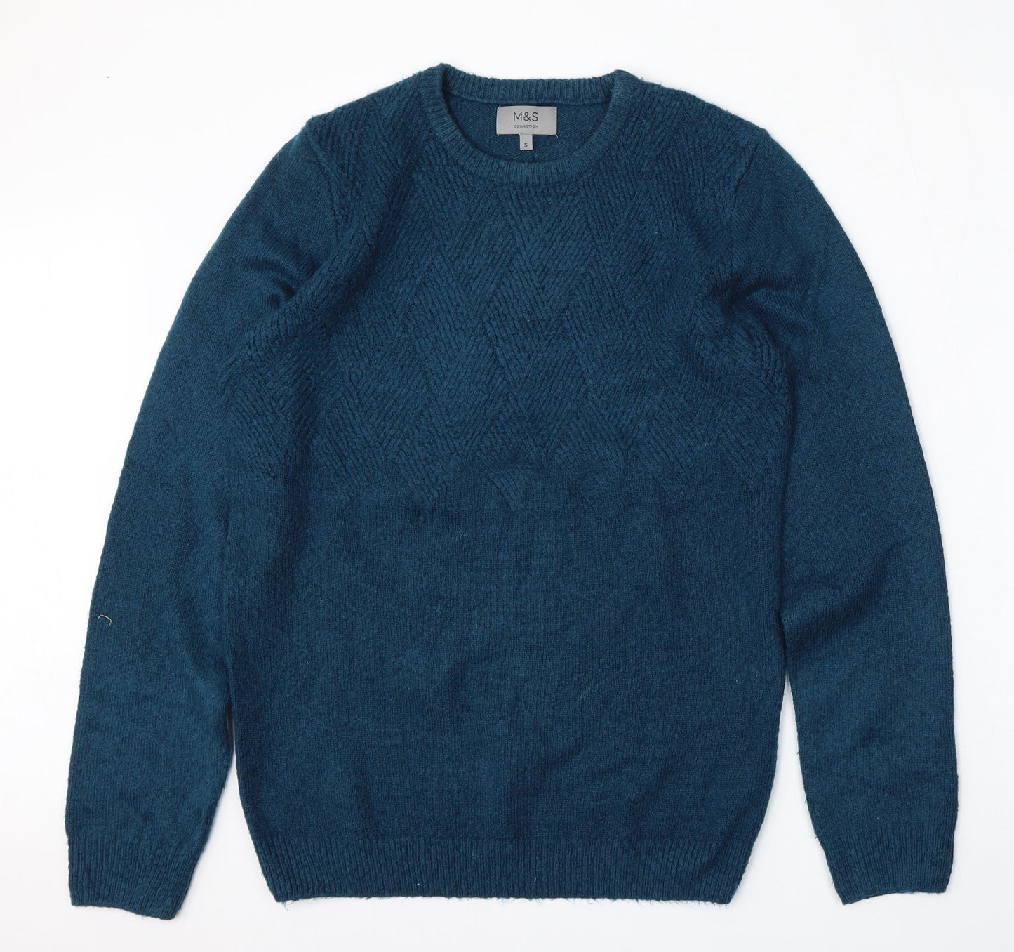 Marks and Spencer Mens Blue Round Neck  Polyester Pullover Jumper Size S
