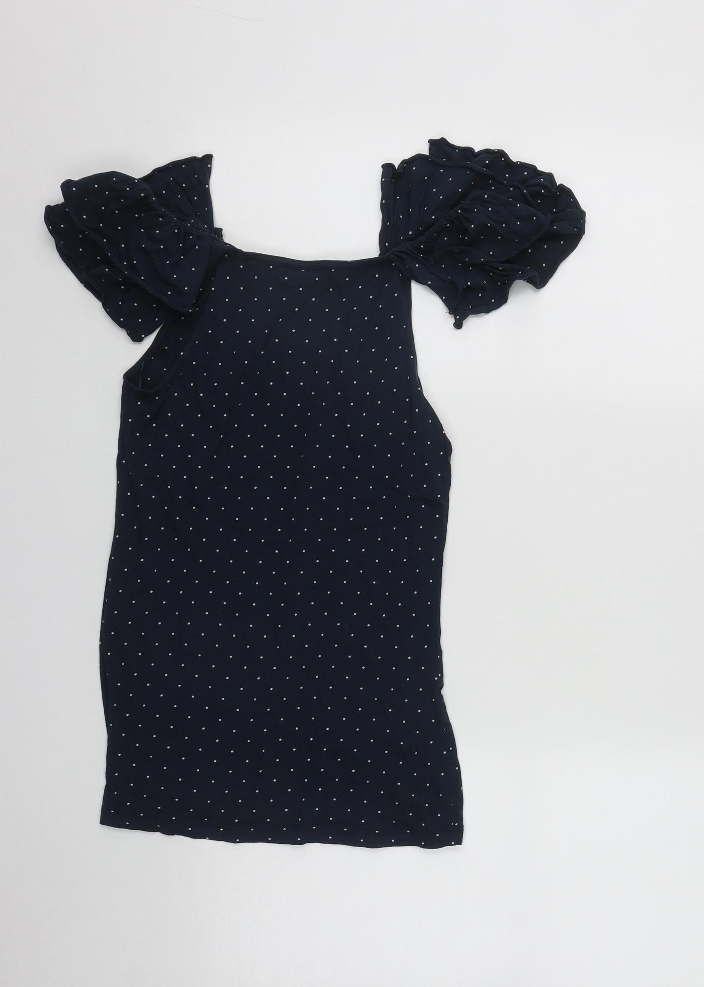 Mango Womens Blue Polka Dot Polyester Basic Blouse Size 8 Scoop Neck