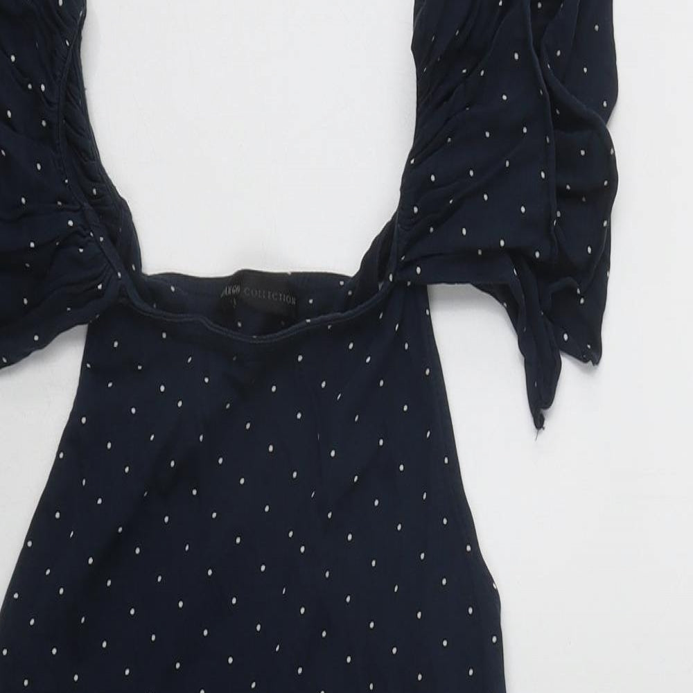 Mango Womens Blue Polka Dot Polyester Basic Blouse Size 8 Scoop Neck