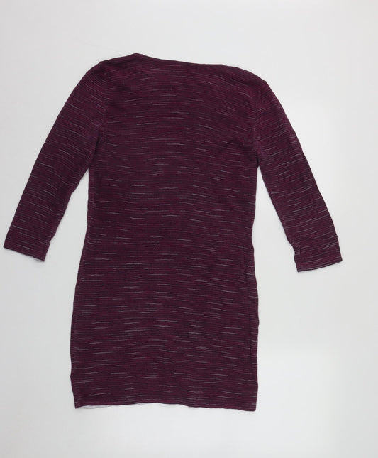 NEXT Womens Purple Geometric Cotton Basic Blouse Size 10 Round Neck