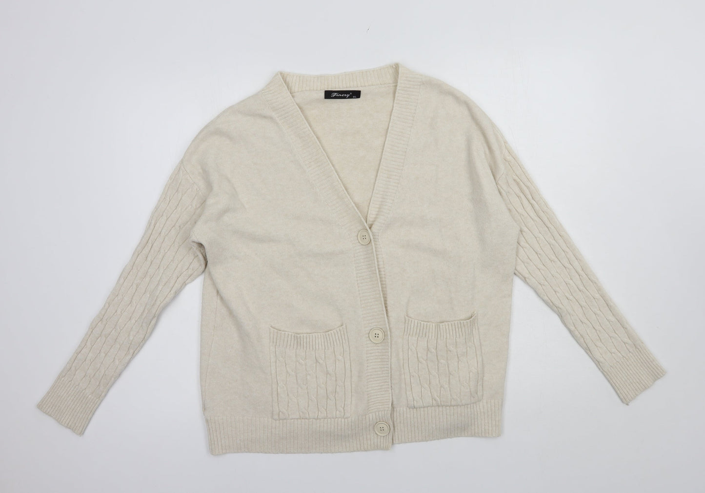 Finery Womens Beige V-Neck  Polyamide Cardigan Jumper Size M
