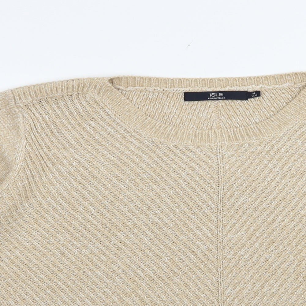 Isle Womens Beige Boat Neck  Acrylic Pullover Jumper Size 14