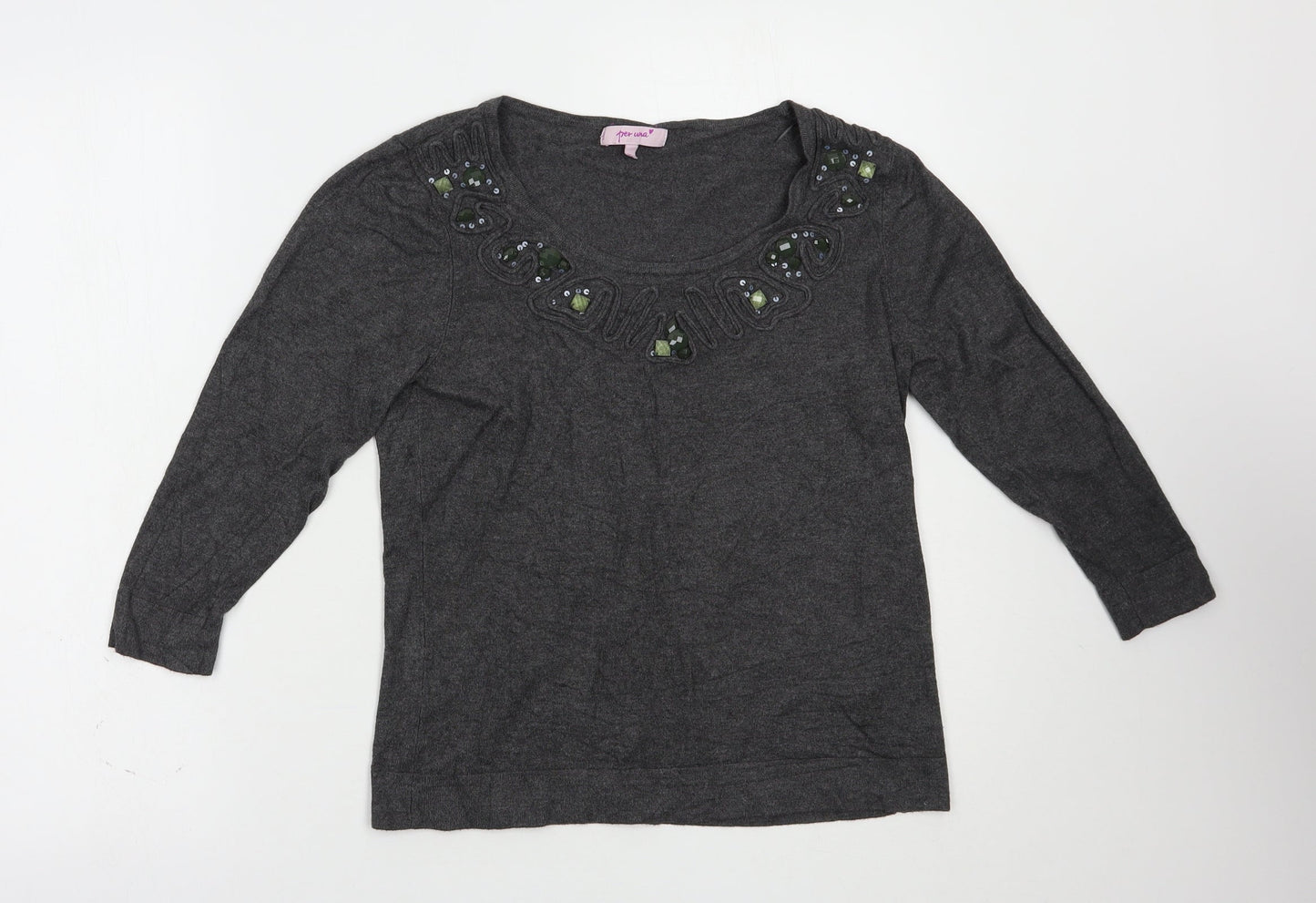 Per Una Womens Grey Boat Neck  Viscose Pullover Jumper Size 12