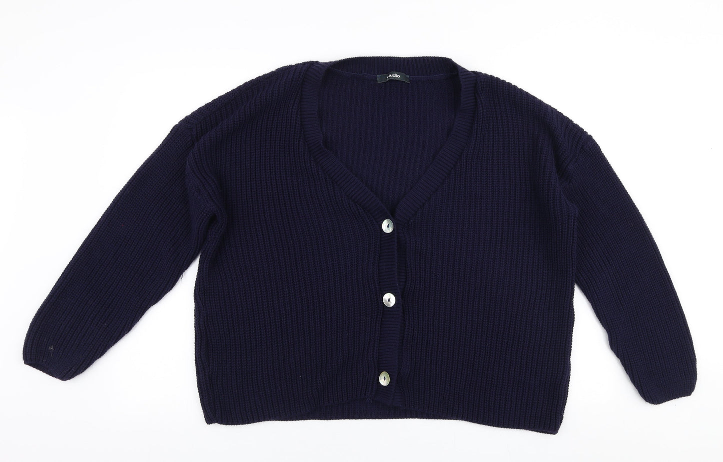 Studio Womens Blue V-Neck  Acrylic Cardigan Jumper Size 12