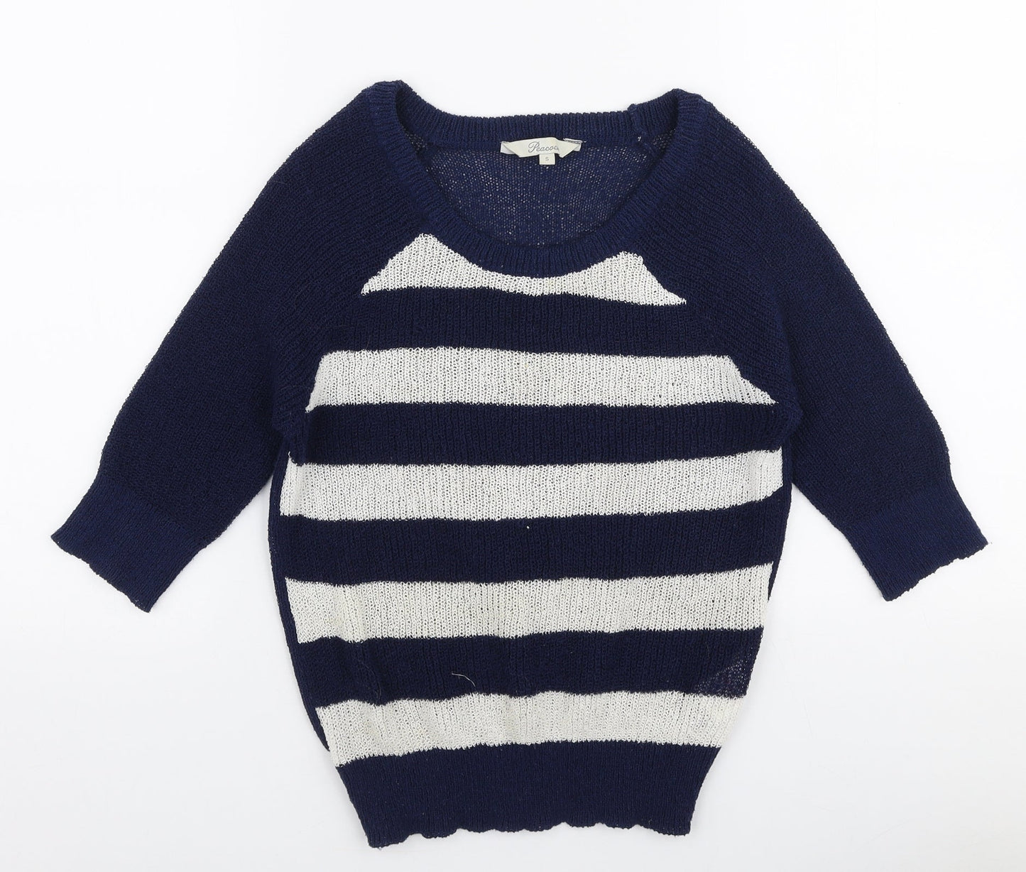 Peacocks Womens Blue Round Neck Striped Polyester Pullover Jumper Size S
