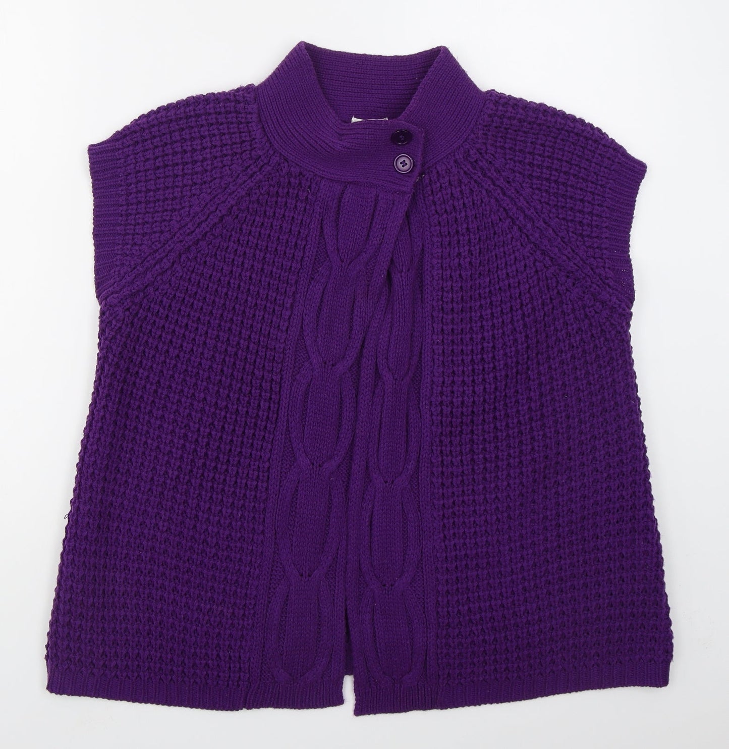 Text Womens Purple Mock Neck  Acrylic Cardigan Jumper Size XL