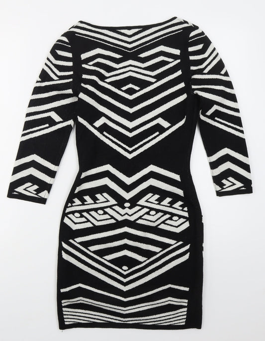 Material Girl Womens Black Geometric Acrylic Bodycon  Size S  Round Neck Pullover