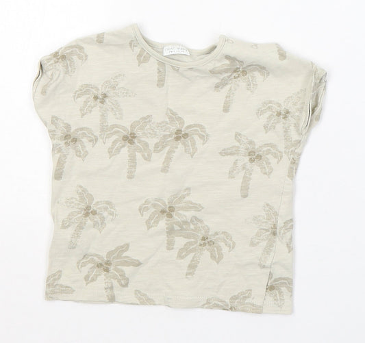 NEXT Boys Beige  Cotton Basic T-Shirt Size 6-9 Months Round Neck Pullover - Palm Trees