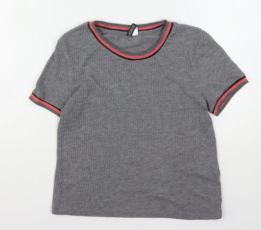 H&M Womens Grey  Polyester Basic T-Shirt Size M Round Neck