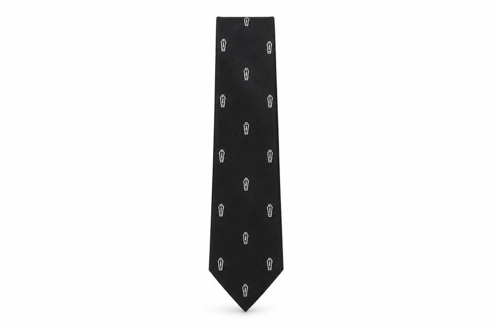 Preworn Mens Black Geometric Polyester Pointed Tie One Size