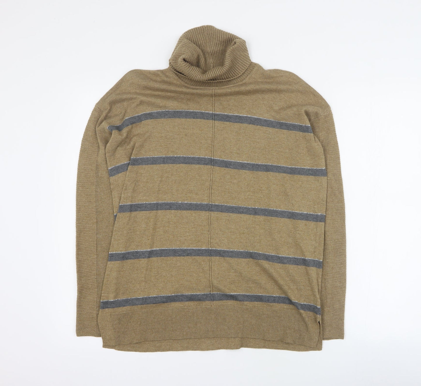 NEXT Womens Brown Roll Neck Striped Cotton Pullover Jumper Size 10