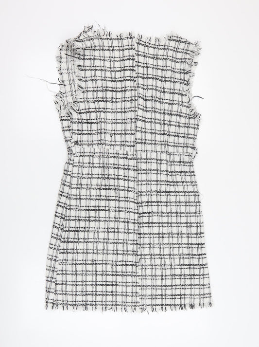 SheIn Womens White Plaid Polyester Mini  Size M  V-Neck Zip