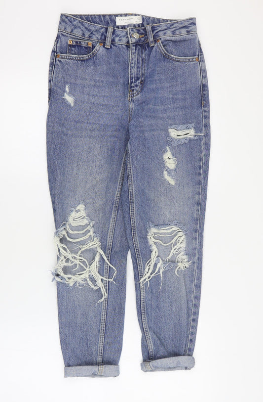 Topshop Womens Blue  Cotton Boyfriend Jeans Size 25 in L28 in Regular Zip