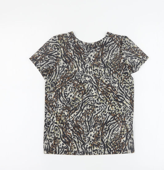 NEXT Girls Brown Animal Print Polyester Basic T-Shirt Size 8 Years Round Neck Pullover