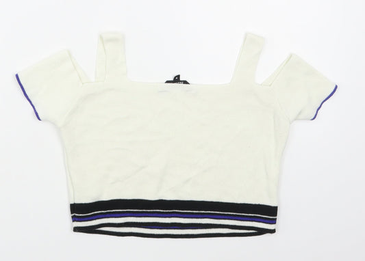 New Look Girls White Square Neck  Cotton Pullover Jumper Size 9 Years  Pullover - Cropped