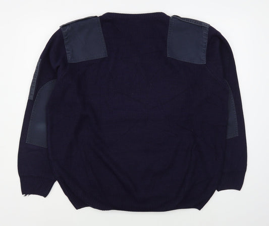 Ensemble Clothing Mens Blue V-Neck  Acrylic Pullover Jumper Size L