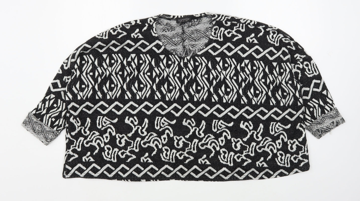 Topshop Womens Black Scoop Neck Geometric Acrylic Pullover Jumper Size 6