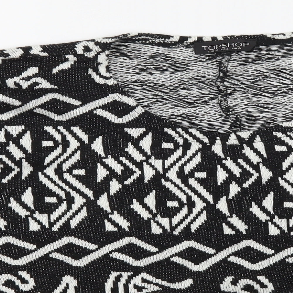 Topshop Womens Black Scoop Neck Geometric Acrylic Pullover Jumper Size 6