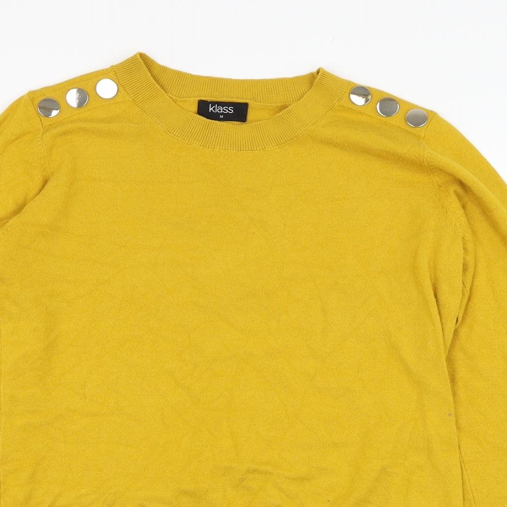 Klass Womens Yellow Round Neck  Viscose Pullover Jumper Size M