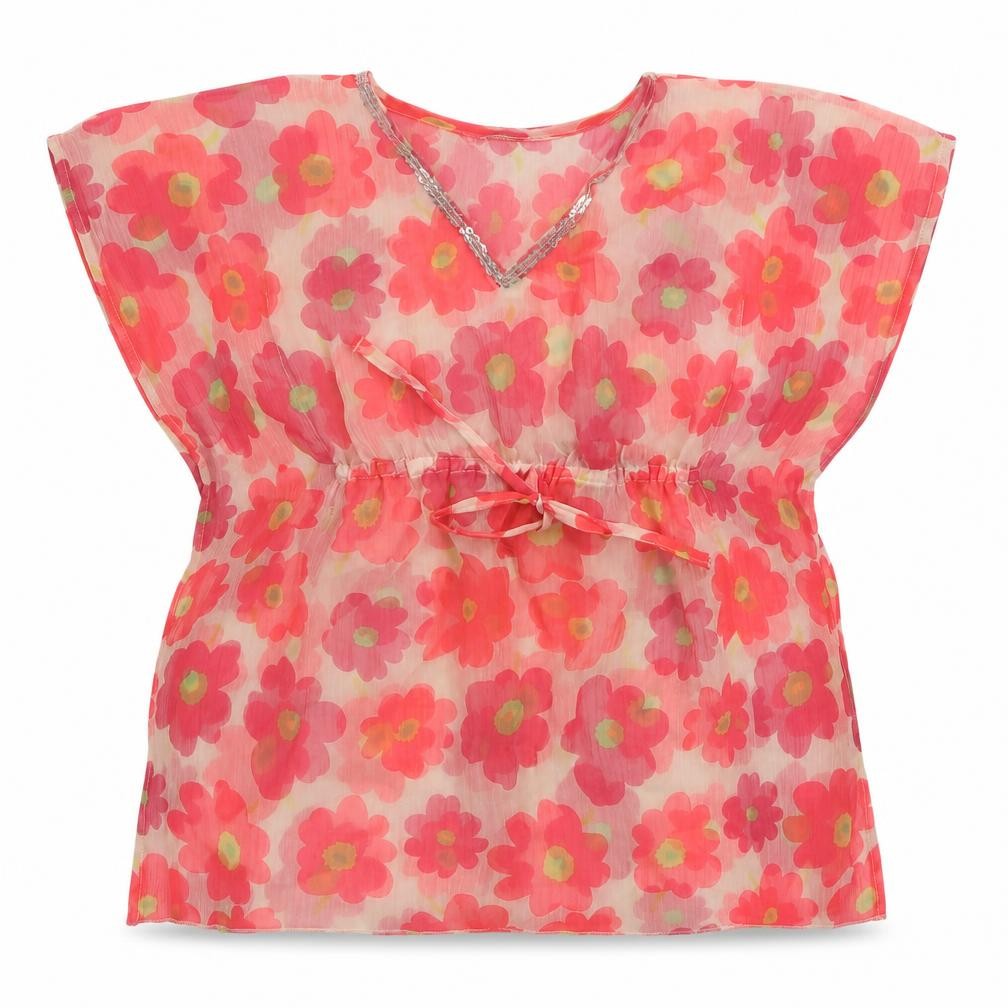 Girl 2 Girl Girls Multicoloured Floral Polyester Kimono Blouse Size 2-3 Years V-Neck Pullover - Tie