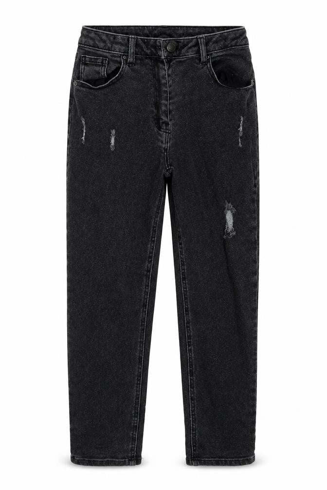 Matalan Girls Grey  Cotton Straight Jeans Size 11 Years  Slim Zip - Distressed