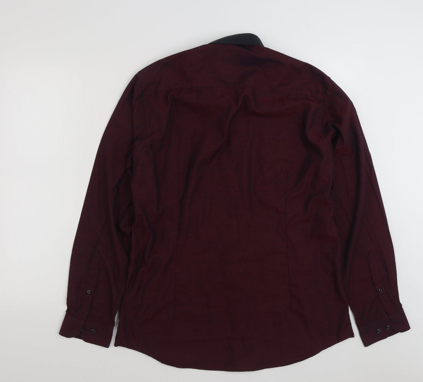 Primark Mens Purple  Polyester  Button-Up Size 16 Collared Button