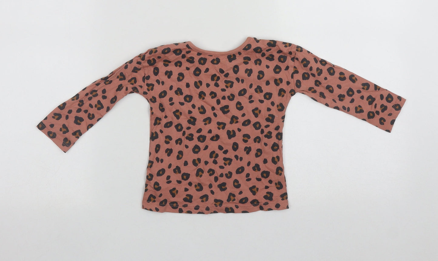 George Girls Brown Geometric Cotton Basic T-Shirt Size 12-18 Months Round Neck