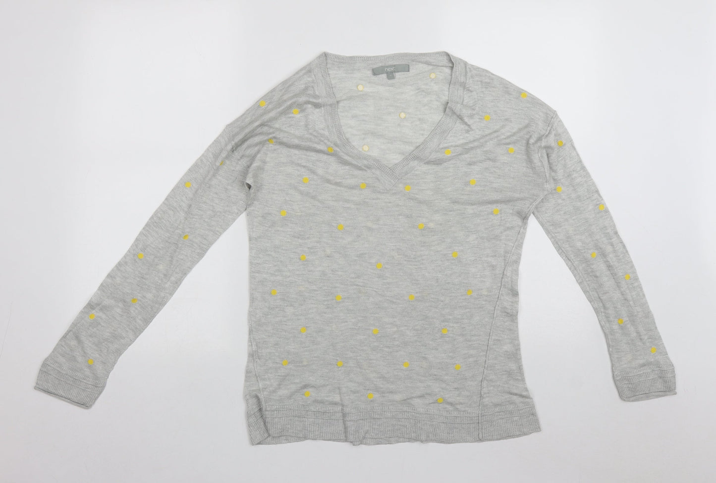 NEXT Womens Grey V-Neck Polka Dot Polyester Pullover Jumper Size 12