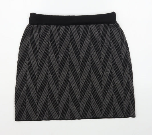 Kenar Womens Black Striped Acrylic A-Line Skirt Size L