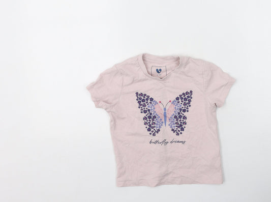 Very  Girls Purple  100% Cotton Basic T-Shirt Size 4-5 Years Round Neck  - Butterflies