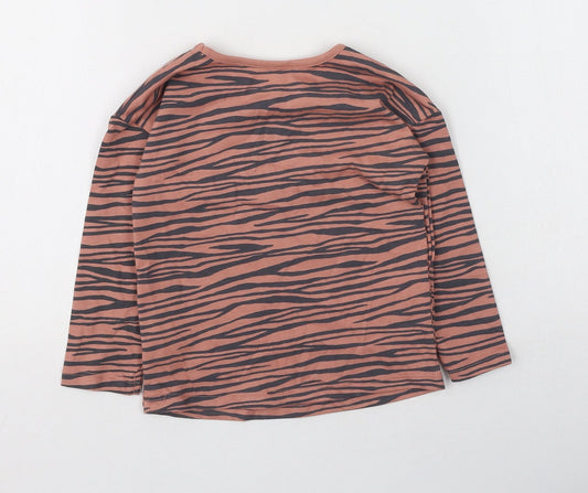 George  Girls Pink Animal Print Cotton Basic Casual Size 12-18 Months Round Neck
